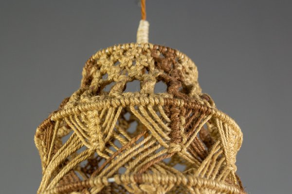 Vintage Handmade Braided Macramé Pendant Light Fixture, 1970s-KEG-852110