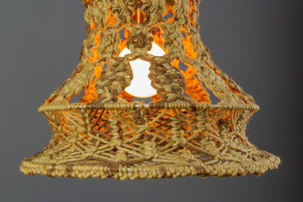 Vintage Handmade Braided Macramé Pendant Light Fixture, 1970s-KEG-852110