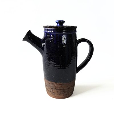 Vintage Handmade Ceramic Blue Glazed Coffee Pot from Laholm, Sweden, 1960s-JKV-2031838