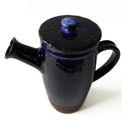 Vintage Handmade Ceramic Blue Glazed Coffee Pot from Laholm, Sweden, 1960s-JKV-2031838