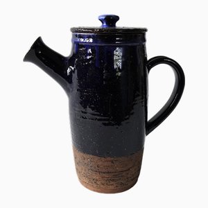 Vintage Handmade Ceramic Blue Glazed Coffee Pot from Laholm, Sweden, 1960s-JKV-2031838