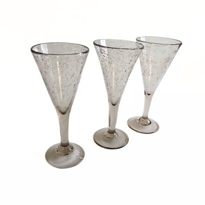 Vintage Handmade Tall Wine Glasses in Light Beige, Set of 3-JKV-1822206