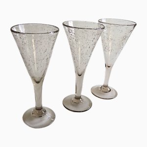 Vintage Handmade Tall Wine Glasses in Light Beige, Set of 3-JKV-1822206