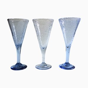 Vintage Handmade Tall Wine Glasses in Light Blue, Set of 3-JKV-1822209