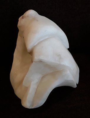 Vintage Handmade White Marble Flatterer Sculpture with Stylized Face, 1970s-HOI-874402