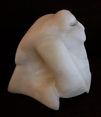 Vintage Handmade White Marble Flatterer Sculpture with Stylized Face, 1970s-HOI-874402