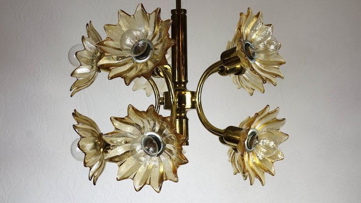 Vintage Hanging Light Brass Glass from Sische Leuchten, 1970s-NGU-1742535