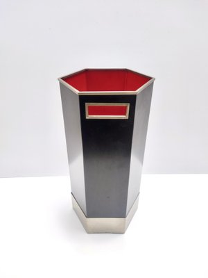 Vintage Hexagonal Umbrella Stand in Black Glazed Metal and Satined Steel by Velca, 1960s-JPQ-1817653