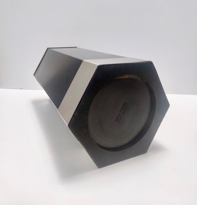 Vintage Hexagonal Umbrella Stand in Black Glazed Metal and Satined Steel by Velca, 1960s-JPQ-1817653