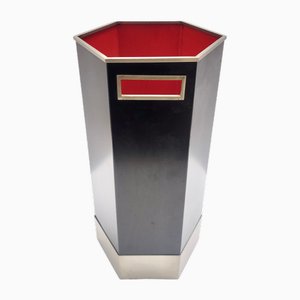 Vintage Hexagonal Umbrella Stand in Black Glazed Metal and Satined Steel by Velca, 1960s-JPQ-1817653