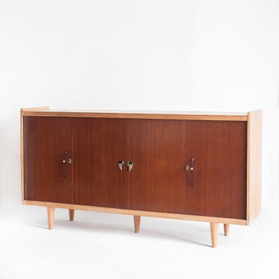 Vintage High Sideboard in Oak and Embero Veneered Wood, 1960s-ZFJ-2032068