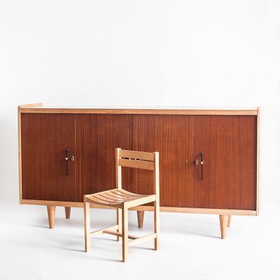 Vintage High Sideboard in Oak and Embero Veneered Wood, 1960s-ZFJ-2032068