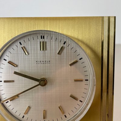 Vintage Hollywood Regency Brass Glass Table Clock by Kienzle, Germany, 1960s-QZ-1441767