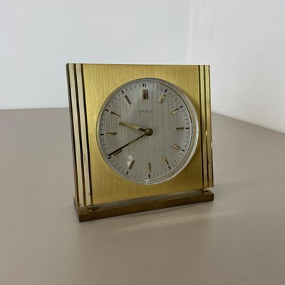 Vintage Hollywood Regency Brass Glass Table Clock by Kienzle, Germany, 1960s-QZ-1441767