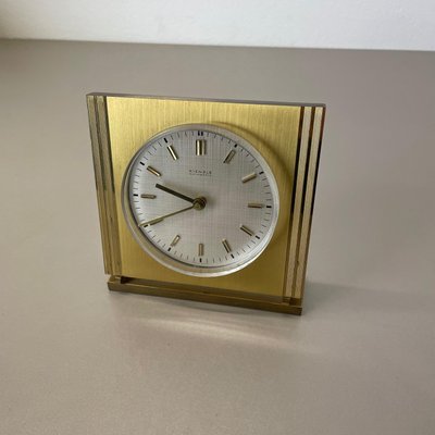 Vintage Hollywood Regency Brass Glass Table Clock by Kienzle, Germany, 1960s-QZ-1441767