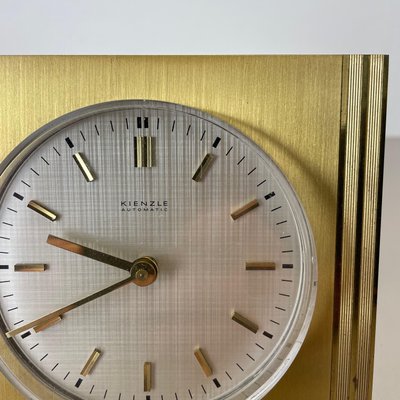 Vintage Hollywood Regency Brass Glass Table Clock by Kienzle, Germany, 1960s-QZ-1441767