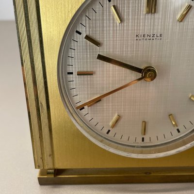 Vintage Hollywood Regency Brass Glass Table Clock by Kienzle, Germany, 1960s-QZ-1441767