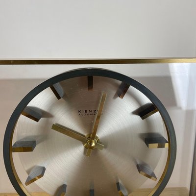 Vintage Hollywood Regency Brass Glass Table Clock by Kienzle, Germany, 1970s-QZ-1441766