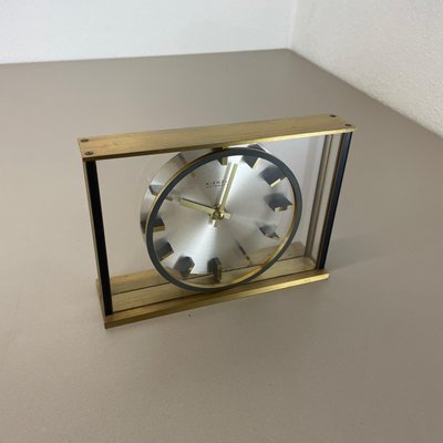 Vintage Hollywood Regency Brass Glass Table Clock by Kienzle, Germany, 1970s-QZ-1441766