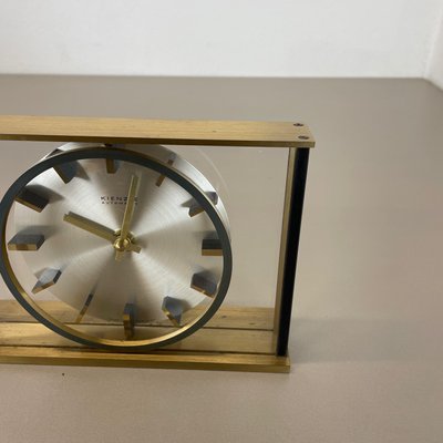 Vintage Hollywood Regency Brass Glass Table Clock by Kienzle, Germany, 1970s-QZ-1441766