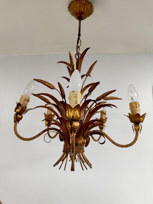 Vintage Hollywood Regency Brass Wheat Sheaf Hanglamp, 1950s-BW-1732379