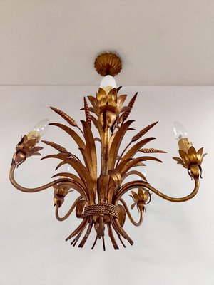 Vintage Hollywood Regency Brass Wheat Sheaf Hanglamp, 1950s-BW-1732379