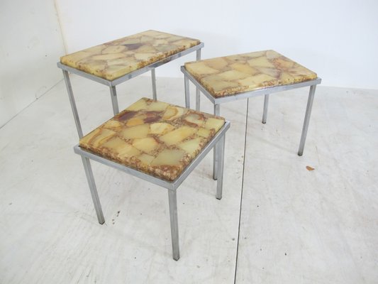 Vintage Hollywood Regency Chrome and Marble Nesting Tables, 1960s, Set of 3-DE-579203