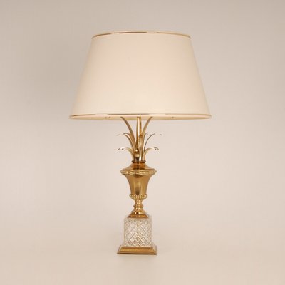 Vintage Hollywood Regency Crystal Base Palm Leaf Table Lamp-GOE-1152881