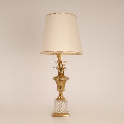 Vintage Hollywood Regency Crystal Base Palm Leaf Table Lamp-GOE-1152881