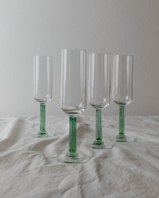 Vintage Hollywood Regency Drinking Glasses with Green Stem, Italy, 1980s, Set of 4-HVJ-2026491