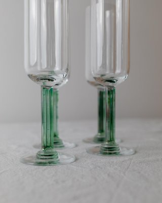 Vintage Hollywood Regency Drinking Glasses with Green Stem, Italy, 1980s, Set of 4-HVJ-2026491