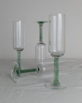 Vintage Hollywood Regency Drinking Glasses with Green Stem, Italy, 1980s, Set of 4-HVJ-2026491