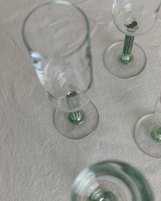 Vintage Hollywood Regency Drinking Glasses with Green Stem, Italy, 1980s, Set of 4-HVJ-2026491