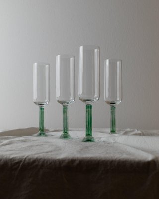 Vintage Hollywood Regency Drinking Glasses with Green Stem, Italy, 1980s, Set of 4-HVJ-2026491