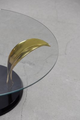 Vintage Hollywood Regency Glass & Brass Palm Leaf Cocktail Coffee Table, 1970s-ZAA-1286580