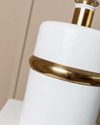 Vintage Hollywood Regency Table Lamp with White with Golden Accents, Italy, 1980s-HVJ-2026485