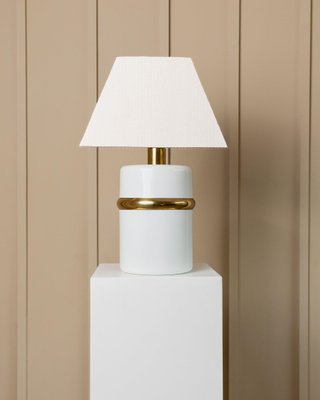 Vintage Hollywood Regency Table Lamp with White with Golden Accents, Italy, 1980s-HVJ-2026485