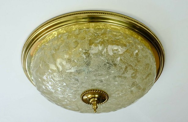 Vintage Ice Glass and Brass Ceiling Lamp from Schröder & Co., 1970s-FH-674562