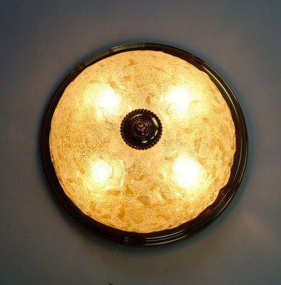 Vintage Ice Glass and Brass Ceiling Lamp from Schröder & Co., 1970s-FH-674562