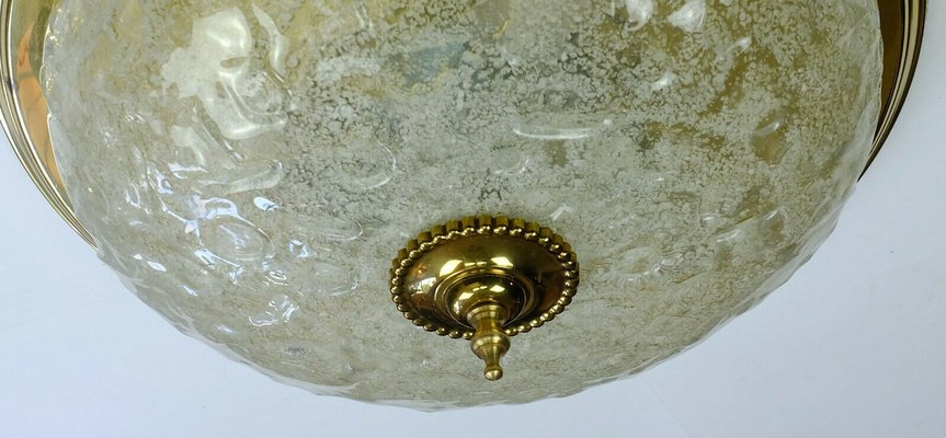 Vintage Ice Glass and Brass Ceiling Lamp from Schröder & Co., 1970s-FH-674562