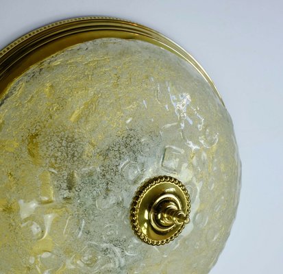 Vintage Ice Glass and Brass Ceiling Lamp from Schröder & Co., 1970s-FH-674562