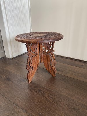 Vintage Indian Hand Carved Wooden Side Tables, Set of 2-DE-1311426