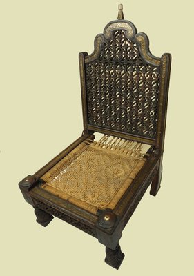 Vintage Indian Traditional Rajistan Tribal Hand-Carved Teak Pida Low Chair, 1920s-UZN-1395181