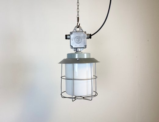 Vintage Industrial Aluminium Lamp with Milk Glass, 1970s-CGF-796460