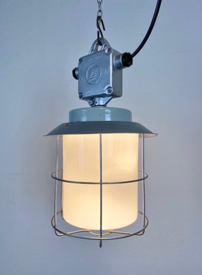 Vintage Industrial Aluminium Lamp with Milk Glass, 1970s-CGF-796460