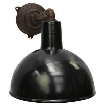 Vintage Industrial Black Enamel & Cast Iron Wall Lamp-BLS-925580