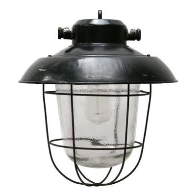 Vintage Industrial Black Enamel Clear Frosted Glass Pendant Lights-BLS-1371779