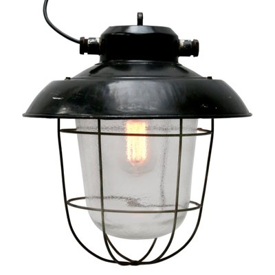 Vintage Industrial Black Enamel Clear Frosted Glass Pendant Lights-BLS-1371779