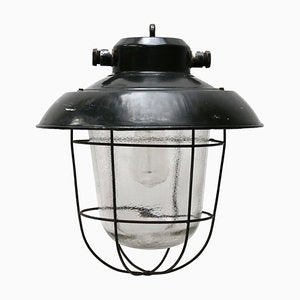 Vintage Industrial Black Enamel Clear Frosted Glass Pendant Lights-BLS-1371779