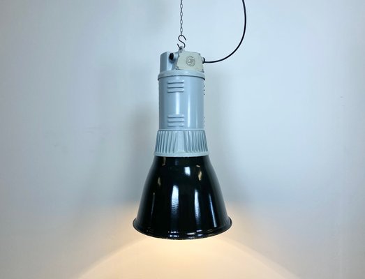 Vintage Industrial Black Enamel Pendant Lamp, 1960s-CGF-796462